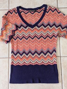 Outback Red Chevron Print Knit Top Sweater Size  Medium